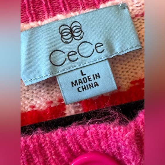 ๐ Pink Cece Hearts and bows cardigan sweater size Large ๐ - Picture 4 of 8